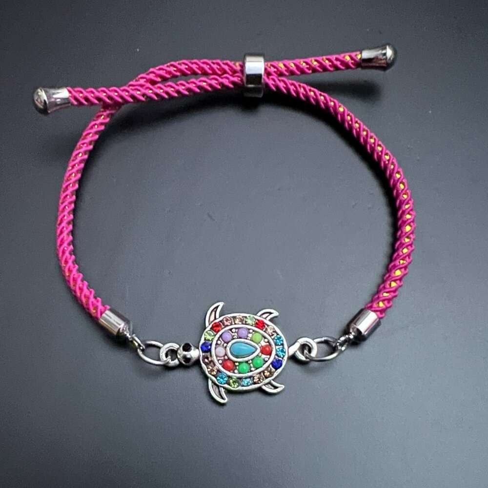 Designs by Forte Hot Pink Slide Cord Bracelet | Turtle Charm Tropical Boho - Picture 2 of 5